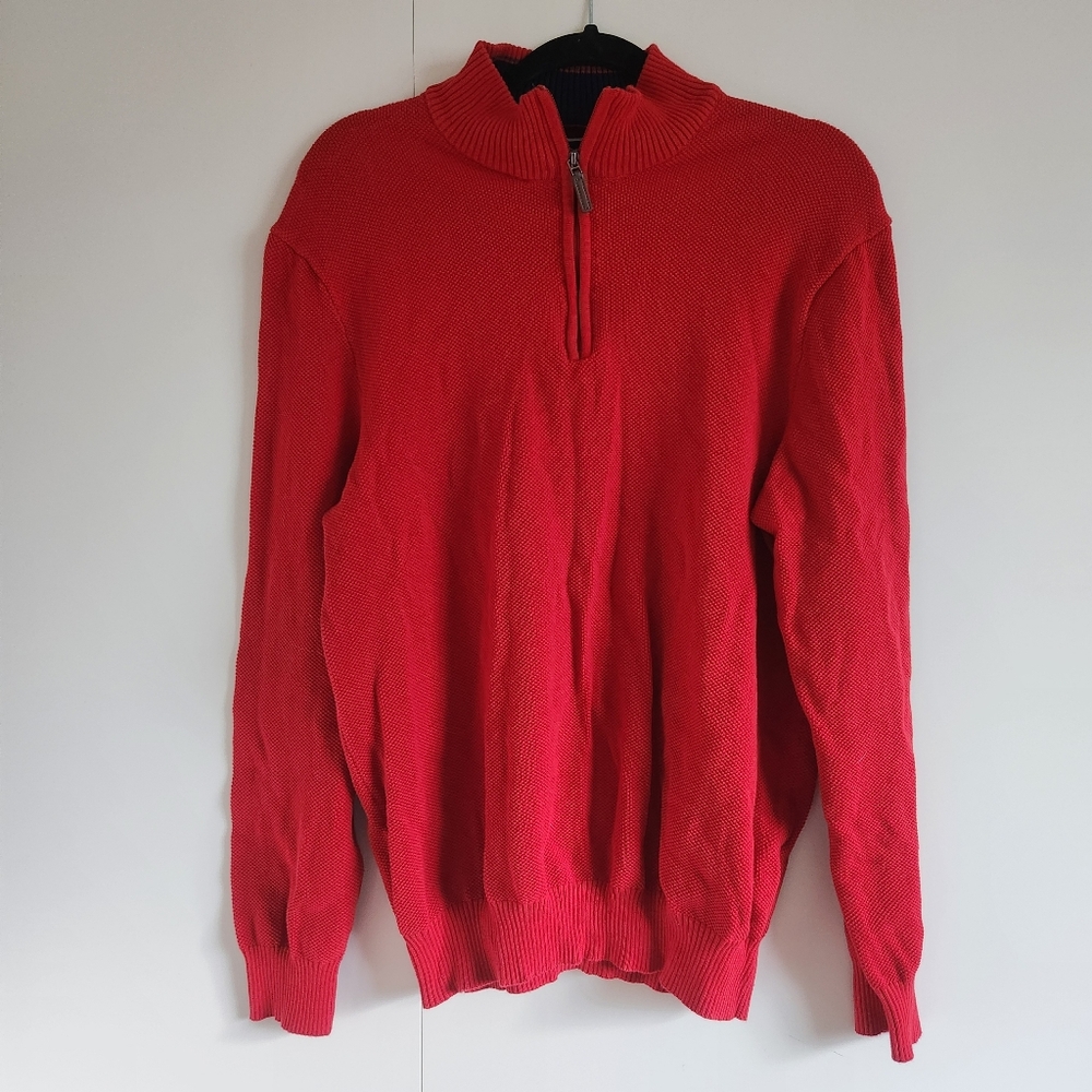 Club Room Mens Red Quarter Zip Knit Pullover Sweater XL